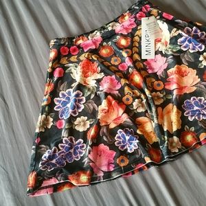 MINKPINK Floral Skater Skirt - Black, Orange, Pink, Blue